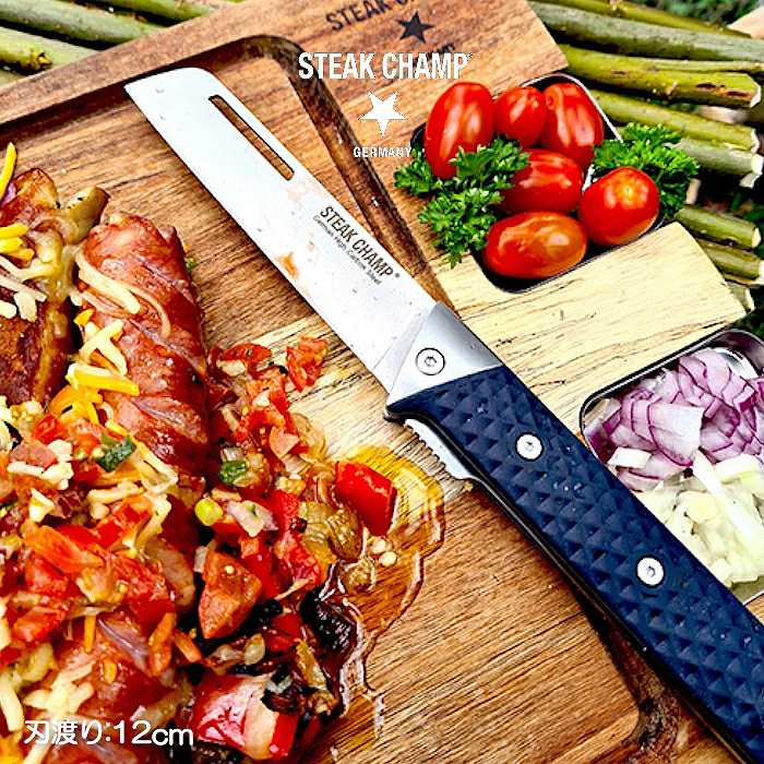 【折り畳みナイフ】STEAK CHAMP フォールディングナイフ 刃渡り12cm 折りたたみ ナイフ(アウトドア・キャンプ・バーベキュー・BBQ・ナイフ・サバイ...