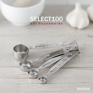 【調理器具】貝印　SELECT100 計量スプーン　4本セット　DH-3006　セレクト100（大さじ15ml・小さじ5ml・小さじ1/2・小さじ1/4・コンパクト収納・おしゃれ・かっこいい・ステンレス・キッチンツール）KAI