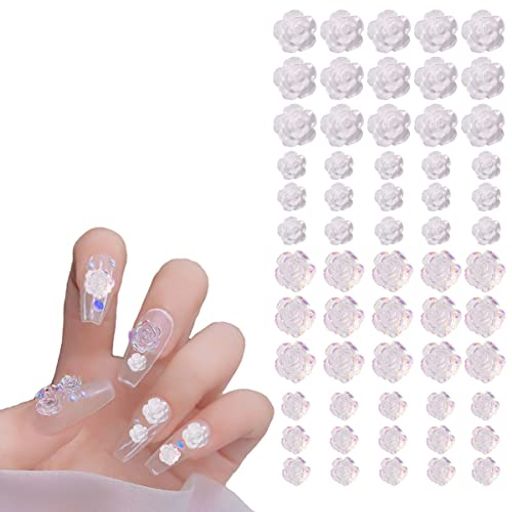 Lanitoネイルデコパーツ立体椿の形ネイルパーツネイルアートレジン用DIYジュエリーパーツ2色合計60個6.5mm/8mm