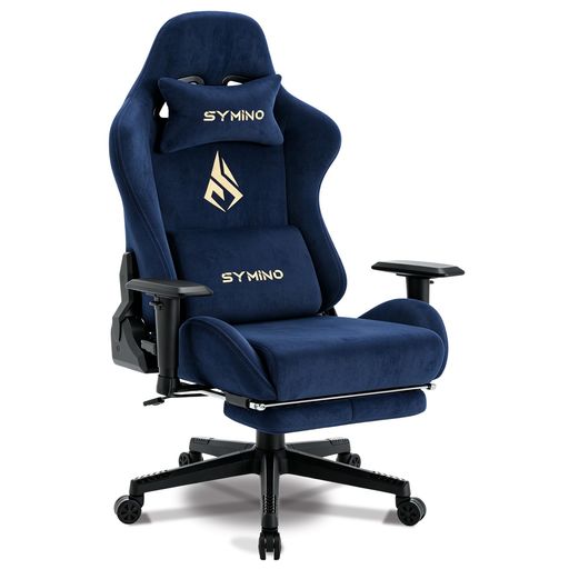 Symino ゲーミングチェア スエード調ファブリック 幅広座面 オットマン付き 155° ...