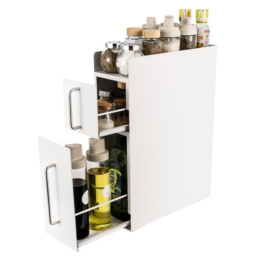 Buelkmag隠せる調味料ラック 約W14xD35xH48cm 調味料ホルダー 引き出し式 調味料 スパイス ボトル 省スペース コンロ横 シンク上 大容量 大型 キッチン収納 (ホワイト,調味料ラック 2段)