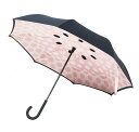 逆さに開く二重傘サーカスドットアプリコットxブラック日傘/晴雨兼用傘手開き8本骨61cm自立式グラスファイバー骨EF-UM01DPBK