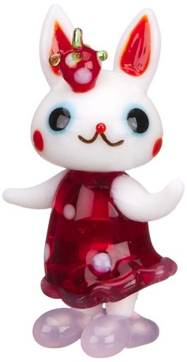 グラススクエアかわいらしいガラス細工ラビちゃんイチゴ130186