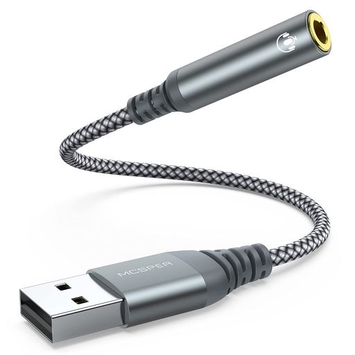 USB-3.5mmオーディオジャックアダプター、外部サウンドカードコンバーター。ヘッドセット、PC、ノート..