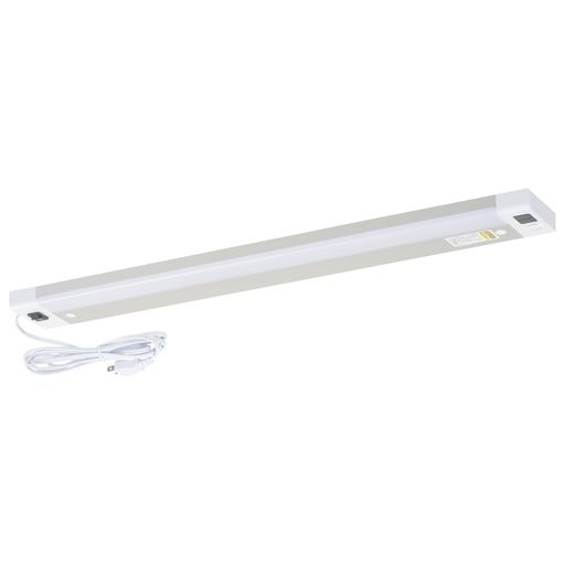 【 特 長 】 ◆ 手をかざすと点灯・消灯するセンサースイッチ式 ◆ 省エネ型照明器具(屋内専用) ◆ 昼光色相当 ◆ 一般家庭コンセントに差して使用できます ◆ 天井・壁・棚下に設置可能 ◆ センサー検知距離を変更できるモード切替スイッチ付き 【 仕 様 】 ◆ 定格電圧:100V 50/60Hz ◆ 定格消費電力:12.7W、0.5W以下(待機時) ◆ 外形寸法:(約)幅600x高さ26x奥行72mm(本体のみ) ◆ 本体質量:(約)492g ◆ 固有エネルギー消費効率:102 lm/W ◆ 光源色:昼光色 ◆ 全光束:1300 lm ◆ 平均演色評価数:Ra80 ◆ 検知距離:短い...約5cm、長い...約15cm ◆ 付属品:取付用ネジ(15mmx2本)、ネジ穴用キャップ(2個) はるかに小さいご注意はるかに大きい※ LEDは交換できません。※ この器具は防水ではありません。湿気の多い場所や屋外では使用しないでください。※ この器具は5~35°Cで使用するように設定しております。高温で使用すると火災の原因となります。※ モード切替スイッチの設定が「長い」の場合、点灯/消灯を繰り返すことがありますが、故障ではありません。