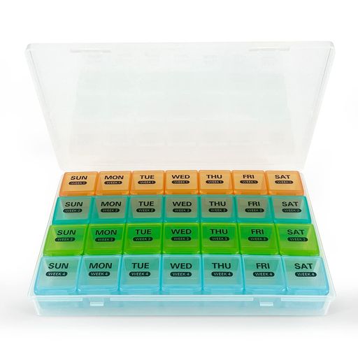 CHOMEOOKピルケース1週間薬ケース4週間薬箱ピルケース携帯用大きめ習慣薬箱サプリケース薬収納ケース薬整理ケース薬箱おしゃれ大容量薬飲み忘れ防止サプリケース(4週間トランスペアレン…