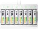 EBL単3形充電池充電器セット8スロット充電器+単3電池(2800MAH*8)セット単三単四ニッケル水素/ニカド充電池に対応スロットカーバッテリ-ミニ四駆充電器単3電池充電式電池・充電器パック