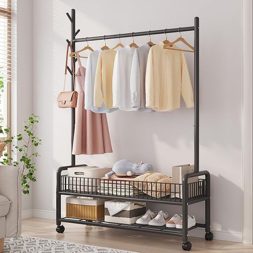 ハンガーラック90cmおしゃれコートハンガー2層高さ176cm*90cm*36cm室内玄関シンプル一人暮らしコート掛け組み立て簡単帽子キャリーバッグ衣服リビング...