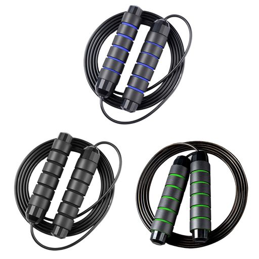 3パック ボールベアリング付き縄跳び 絡まない高速スチールワイヤー、軽量で長さ調節可能、低反発素材の滑り止めハンドル 女性、男性、子供向けフィットネス (3色)