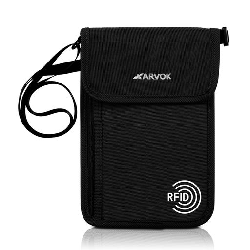 [ARVOK] パスポートケース 首下げ RFID スキミング防止 セキュリティポーチ パスポートカバー 超薄型 軽量130GX9ポケット 大容量 多機能 コンパクト ナイロン 便利グッズ 海外旅行 撥水 首掛けストラップ調節可 パスポートバッグ男女兼用