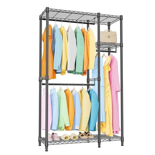 IZEUKハンガーラックスリム棚付き2つの組み合わせ耐久性頑丈洋服ラック突っ張りポールワイヤーハンガー防錆金属製自立式クローゼットワードローコート掛けかんたん設置高耐荷重組立品…