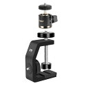 UTEBITクランプカメラ雲台セット1/4ネジ付きカメラスタンド固定耐荷重3kg雲台クランププロジェクタースタンド強化アルミ製幅60mm以下設置可能三脚ボールヘッドシュー付きマウント写真/ビ…