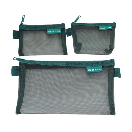 ミニポーチ3個セットメッシュ素材ペン文房具ガジェット小型収納袋トラベル出張用ガジェット化粧品リッ..