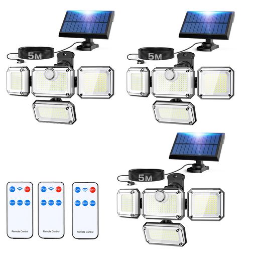 AOZORA ソーラー人感センサーライト屋外 防水 3000LM 333LED 4面発光 360°角度調整可能 3個セット
