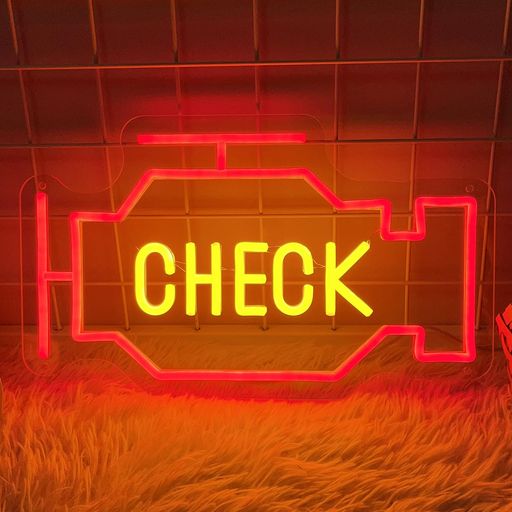 checkネオンライトチェックエンジンライトネオンサイン、壁装飾用、LEDガレージネオンサイン、お父さんへの壁アートギフト、USB電源、男の隠れ家、自動車修理工...