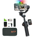 HOHEMM7AIトラッキングスマートフォンジンバル3軸電話スタビライザー、1.4インチフルカラータッチスクリーン、マグネット、フィルライト、IPHONE&ANDROIDビデオ録画用延長ポール付き