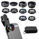 10in1スマホ用レンズキット携帯レンズキット魚眼レンズ+マクロレンズ+レンズ+CPL/万華鏡/星形レンズ+フローフィルタ+ラジアルフィルタiPhone/Android/タブレットなど対応簡単装着携帯便利専用…