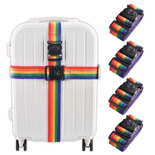 YAPJEBスーツケースベルトキャリーケースバンド4本セット幅5cm長さ2m荷物固定ベルトロック目印おしゃれ..