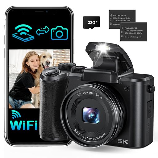 トラベル、結婚式、修学旅行 【Wi-Fi機能&amp;スマホ転送】本機はWi-Fi機能を搭載しており、ケーブル不要で簡単にスマートフォンへ写真や動画を転送できます。旅行先の風景や家族の思い出、Vlogの素材などをその場でSNSにアップでき、手軽に共有可能です。 【8K動画&amp;8800万画素写真】8K(7680x4320)動画撮影と最大8800万画素の写真に対応。広大な風景や繊細な質感、動きのあるシーンまで細部を鮮明に再現します。8K動画は迫力ある瞬間をフレームごとに捉え、8800万画素の静止画は拡大しても高い解像度を維持します。 【前後デュアルカメラ&amp;有効画素のこだわり】前面カメラ(有効4800万画素)と背面カメラ(有効1200万画素)のデュアル仕様。自撮りも風景撮影もこの1台で対応できます。※「有効画素」とは、実際に撮影に使用される有効な画素数のことで、単なる補間や拡大処理とは異なります。本製品は実際に4800万の有効画素を活かした高精細な撮影が可能です。 【タッチパネル&amp;簡単操作】3.2インチIPSタッチスクリーンを採用。直感的な操作で設定変更が行え、初心者でも簡単に扱えます。
