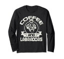 コーヒーとラブラドールコーヒーを飲むペット犬の飼い主恋人長袖Tシャツ(3)