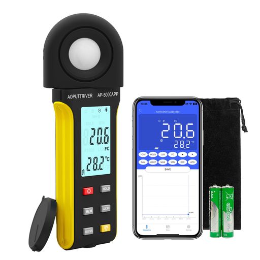 デジタル照度計ルクスメーター1～400000Lux計測照度計光度計気温測定器搭載植物育成に最適照明管理研究・実験工場携帯電話接続でデータ閲覧可能