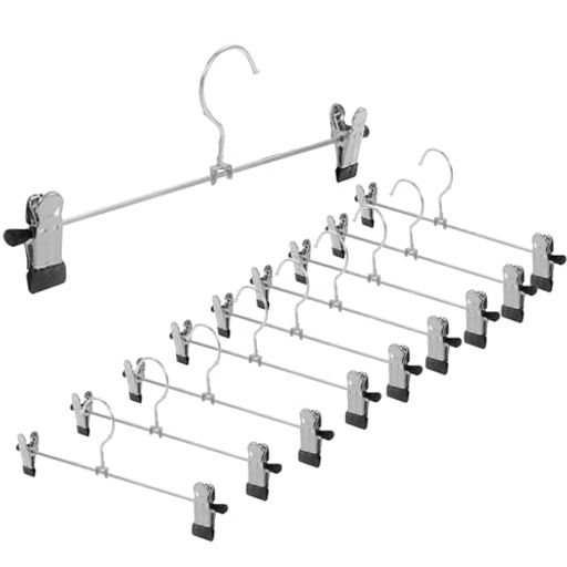 AYOズボンハンガースカートハンガークリップハンガーすべらない滑らない保護ラバーで傷つかずボトムハンガーマフラー跡がつかないスリム頑丈省スペース洗濯物物干し(10本組)シルバー