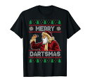 ダーツを弾くアグリークリスマスサンタ「MerryDartsmas」ファニーTシャツ