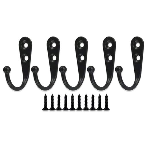 Mirhua壁掛けフックウォールフック金具落下防止寝間玄関浴室取り付けネジ付き帽子洋服掛けネジフック壁掛け吊り下げ収納アンティーク調5個セット(ブラック)