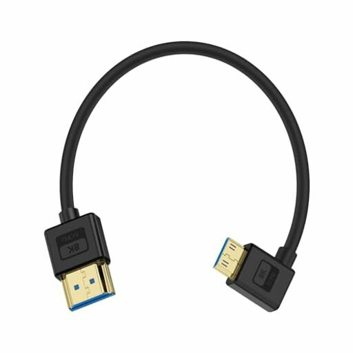Hdmi Cable - Poyiccot8K短いHDMIミニHDMI変換ケーブルL字、超高速UHD48Gbps柔らかいMini-HDMItoHDMI変換アダプター、L型左向きHDMI2.1規格極薄Mini-HDMIケーブル0.3m