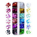 YFFSFDCネイルグリッターハートラメホログラム12色大容量タイプネイルホログラムキラキラネイルパーツDIYハンドメイド素材手芸パーツネイルアート用品(A)