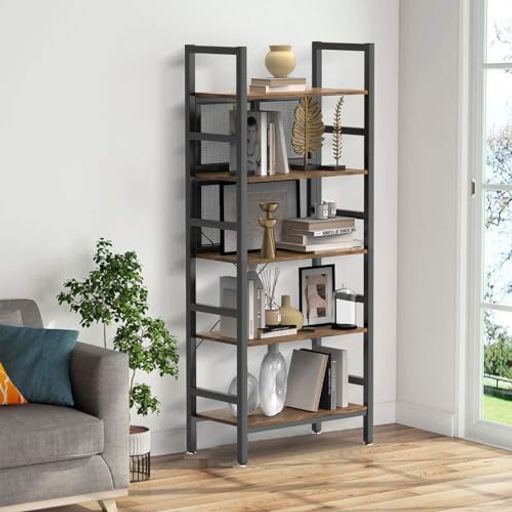 EOCCOGOLO収納ラックラック本棚棚食器棚5段(60x30x161.5CM)レンジラックキッチンラックオープンラックオフィス収納棚隙間収納多機能ホームオフィス、リビングルーム、寝室用ヴィンテージ