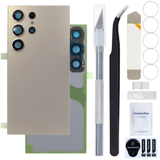 ZHUROUPUギャラクシーS24の超6.8インチの後部裏表紙のガラス取り替え、前取付けられた接着剤および修理用具のキット(灰色)とのforSamsungギャラクシー超S24SM-S928Bのための後部電池収容のドア…