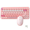 キーボードマウスセットキーボード薄型テンキーレス静音タイプライター風マウス3段DPI女性かわいい光学式マウスレトロ風コンボ電池式(2)