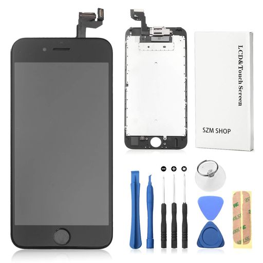 SZMiPhone6Sタッチパネル修理交換用フロントパネルセットフロントガラスデジタイザLCD液晶パネルセット(スピーカー+フロントカメラ+ホームボタン付き)黒