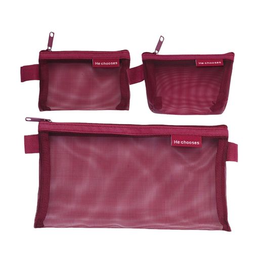 ミニポーチ3個セットメッシュ素材ペン文房具ガジェット小型収納袋トラベル出張用ガジェット化粧品リッ..