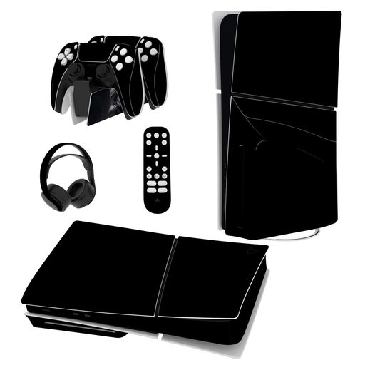 PlayVital新モデルps5Slim本体ディスクバージョンに対応用スキンシール、ps5コントローラーに対応用スキンステッカー、ps5ヘッドセット&充電ステーション&リモコンに対応用スキンシール【黒】