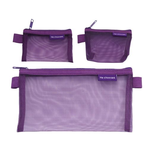 ミニポーチ3個セットメッシュ素材ペン文房具ガジェット小型収納袋トラベル出張用ガジェット化粧品リッ..