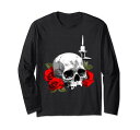 SpookyWitchSkullandWiccanCandlewithRedRoses長袖Tシャツ