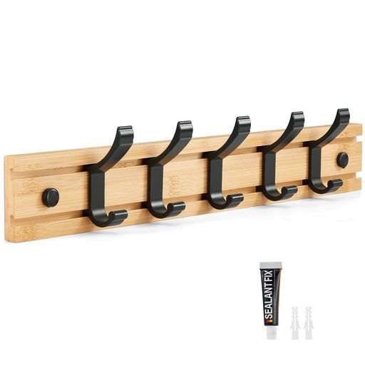 Clearcozyウォールハンガー天然木製5連可動式フック壁掛けフック壁面収納おしゃれ壁掛けハンガー帽子/コート/服/カバン/鍵掛け小物収納省スペース玄関/リビ...