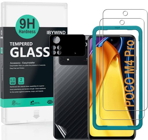 IBYWINDガラスフィルムPocoM4Pro4G6.43”用強化ガラス保護フィルム2枚セットカメラレンズプロテクター付き(金属材料)背面保護フィルム付き簡単装着キット付き IBYWINDガラスフィルムPocoM4Pro4G6.43”用強化ガラス保護フィルム2枚セットカメラレンズプロテクター付き(金属材料)背面保護フィルム付き簡単装着キット付き