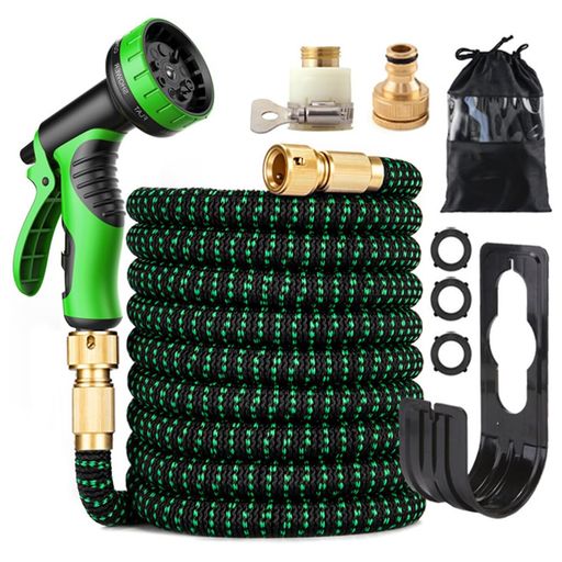 EZ HOSE 3倍伸縮ガーデンホース15m 10パターン散水切替ノズル付 水漏れ防止 高水圧 収納簡単 洗車庭水やりペット夏水遊び多用途