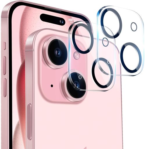 IPHONE 15 / IPHONE 15 PLUS 用 カメラフィルム アイフォン15/15 PLUS 対応 カメラ保護フィルム 黒縁取り 露出オーバー防止 硬度9H キズ防止 耐衝撃 防滴 防塵 強化ガラス【2枚セット】