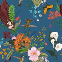 VEELIKE 花柄 リメイクシート 壁紙シール クロス 45X300CM ネイビー ハチドリX花柄 シールタイプ インテリア 壁シート カッティングシート ウ...