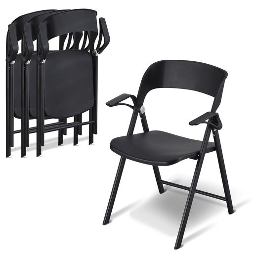 BOOSDEN折りたたみ椅子肘掛け付きダイニングチェア背もたれおしゃれリビング椅子室内・屋外用ブラック4..