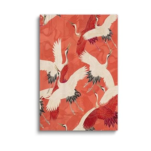 LAKELUUYAAウォールアートキャンバスアートパネル紅鶴北斎風青鷺額無し画芯リビング壁飾りインテリア(3..