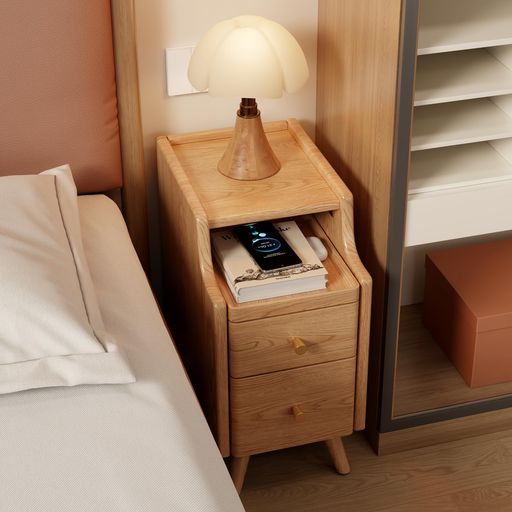 Mangowoodベッドサイドテーブルスリムナイトテーブル木製-3段引き出し付きサイドテーブルベッド横天然..