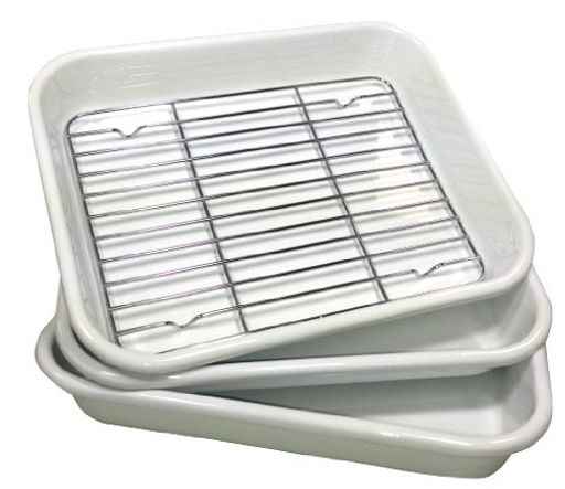 ハースデザインズ『キッチンバット』ホーローバットホワイト3枚組み油きり網1枚付