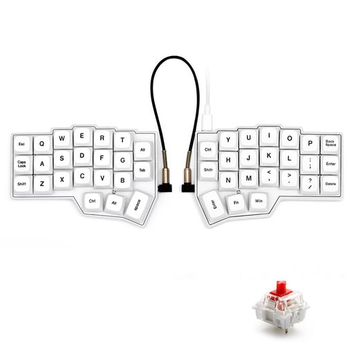 人間工学に基づいたデザイン: この分離型メカニカルキーボードは、キーボード間の距離、傾斜角、回転角などをユーザーが自由に調整できます。3x6のコラムスタッガード(列をずらした)分離型レイアウトを採用し、各手に3つの親指キーを配置。よく使うキーを人間工学に基づいた親指の範囲に再配置することで入力効率を最大化し、長時間のタイピングや反復動作による手首の疲労を和らげ、腱鞘炎のリスクを軽減します。 ホットスワップ対応カスタムキーボード: 3ピン/5ピンのメカニカルスイッチ(Cherry MXスイッチと互換性あり)に対応。2-in-1のキースイッチ/キーキャッププラーが付属しており、ユーザー自身で簡単にスイッチやキーキャップの交換が可能です。工場出荷時に潤滑済みのリニアスイッチを搭載し、わずか40gの押下圧で素早い反応と軽い打ち心地を実現。長時間のタイピング作業やeスポーツ愛好家に最適です。 RGBバックライト: 約1680万色のRGBカラーに対応。VIALソフトウェアを使用して、ライトの色、明るさ、速度を調整できます。