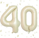 Yoniko数字バルーン32インチクリームホワイト誕生日風船数字40アルミ風船誕生日ハッピーバースデー飾り付けウェディング記念日ストロー付き(40クリームホワイト)