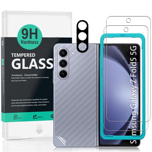IBYWINDガラスフィルムSAMSUNGGALAXYZFOLD55G用スクリーンプロテクター強化ガラス2枚カメラレンズプロテクター1枚裏当てカーボンファイバーフィルム1枚[指紋読み取り取り付け簡単]